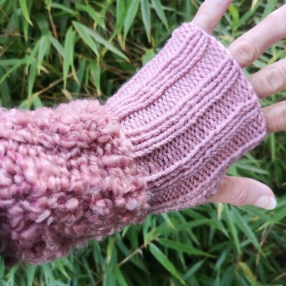 Rolollo Accessories - Marsala Rose Pink Handmade Knitted Loop Plush Fingerless Texting Gloves Gift